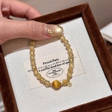 天然黄发晶手串女黄虎眼石手链气质网红时尚金发晶手饰弹力可调节
