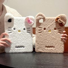Cute Plush Kitty Cat iPad Case Suitable for iPad 9, Popular Cartoon Style for iPad Pro 11-inch with Pen Slot, Air 5 for Girls