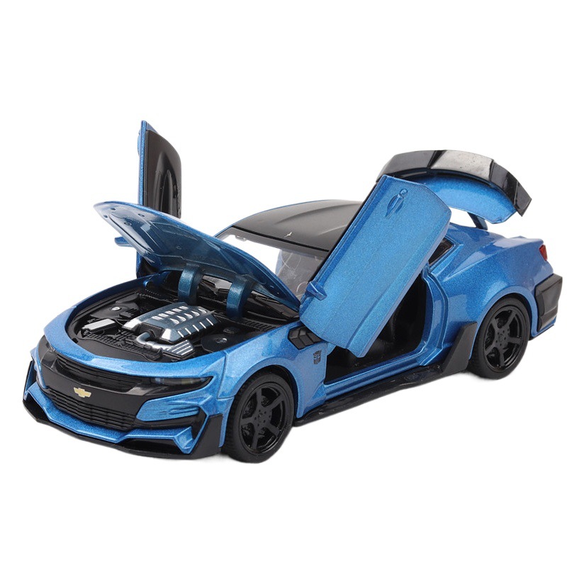 (A granel) Jianyuan aleación coche modelo 1:32 Comello abejorro tire hacia atrás con sonido y luz juguete coche deportivo modelo de sonido