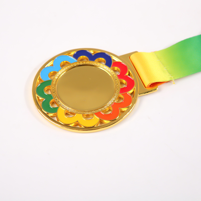 Medalla redonda Escuela kindergarten pegatinas medalla juegos medalla de metal medalla maratón flores floreciendo