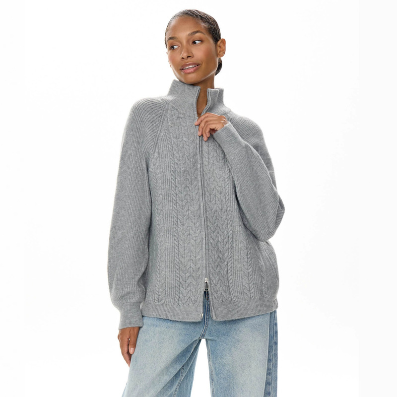 2026 Autumn/Winter New Cross-Border European and American Style Women's Fashion Zipper Casual Cable Knit Long Sleeve Sweater Coat for Women