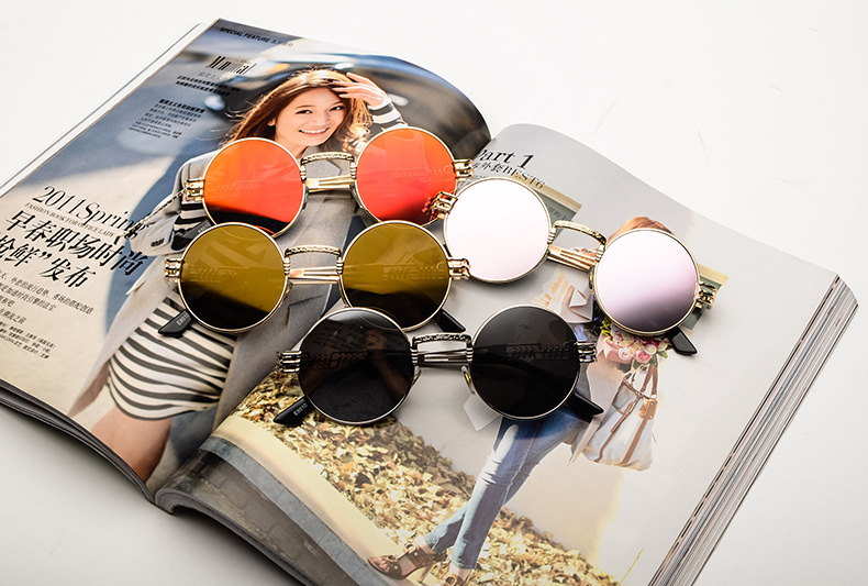 Casual, Retro Style Pink, Red, Yellow Color Casual Retro Solid Color Ac UV400 Protection Round Frame Full Frame Women's Sunglasses