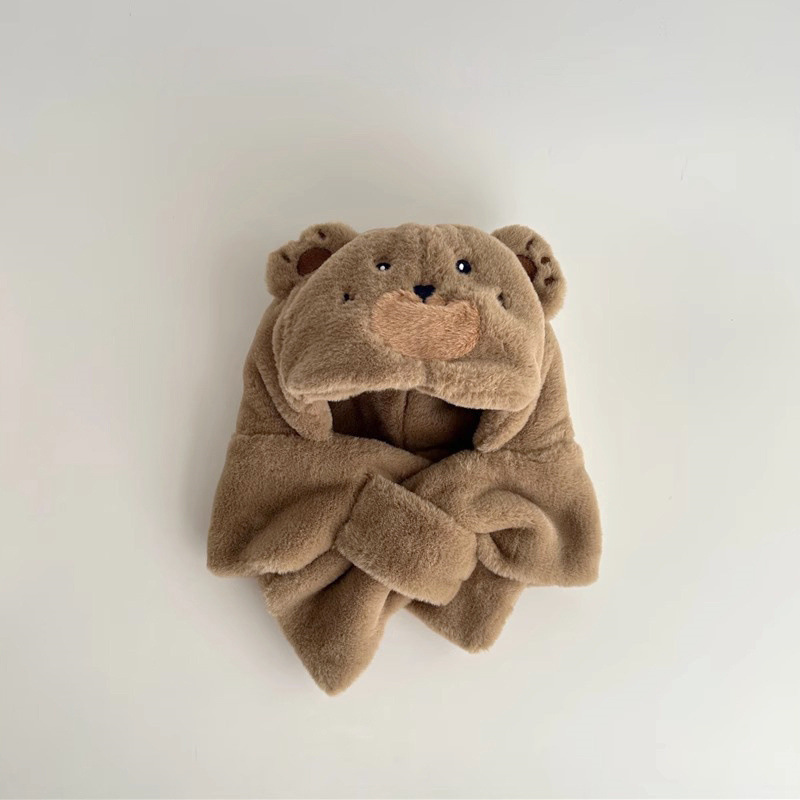 Baby Bear Hat And Scarf Set For Winter With Face Protection_voghion.com