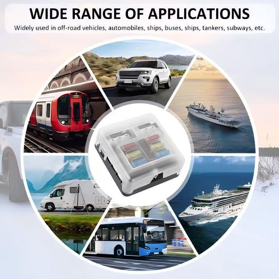 Car Fuse Box with Negative Terminal, Plug-In Screw Type, Multi-Way Fuse Box, Led Indicator Light, Boat and Car Accessories