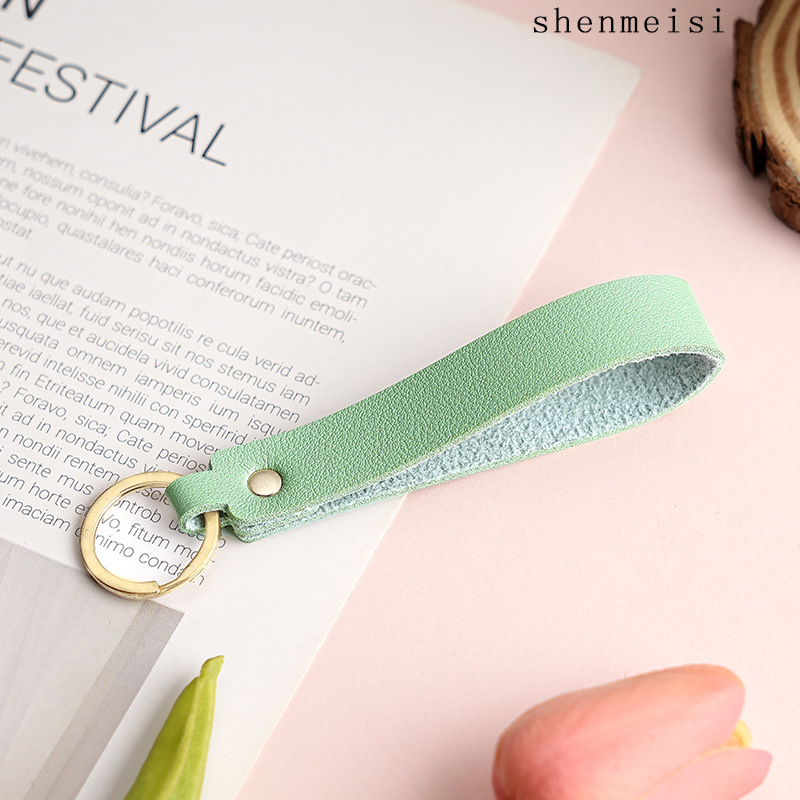 Keychain de cuero pu transfronterizo estilo simple de mano hebilla de cuero logotipo imprimible colgante de cuero llavero para hombres y mujeres
