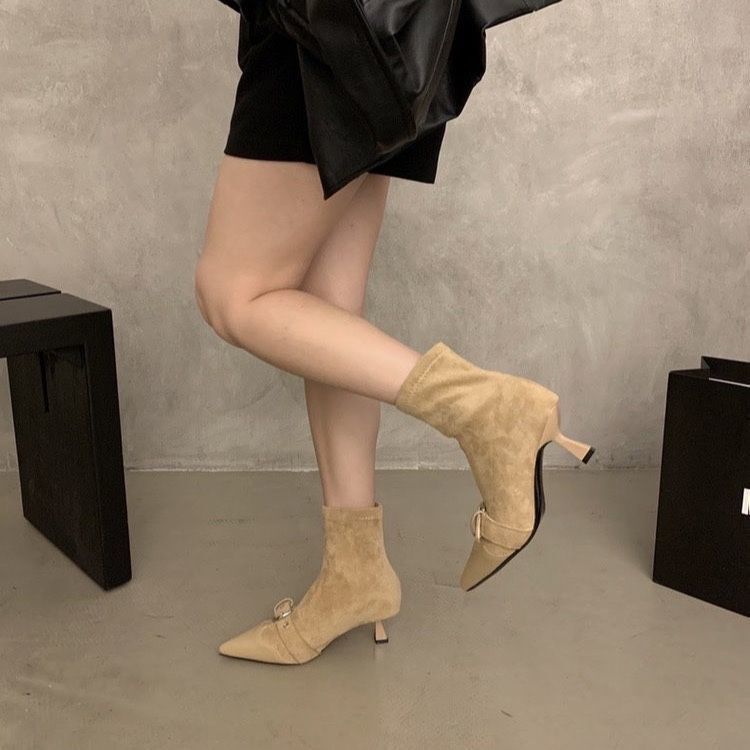 French-Style Kitten Heel Pointed-Toe Slim Short Boots for Women, New Retro Elegant High-Heeled Boots for Spring and Autumn French-Style Kitten Heel Pointed-Toe Slim Short Boots for Women, New Retro Elegant High-Heeled Boots for Spring and Autumn