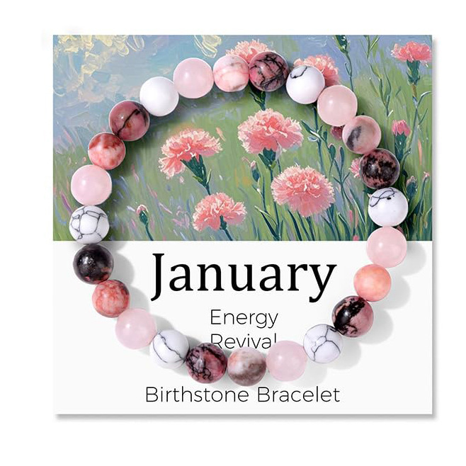 Women's Natural Stone Bracelet Birthday Gift Pink Zebra Amethyst Malachite Beaded Bracelet December Crystal Bracelet