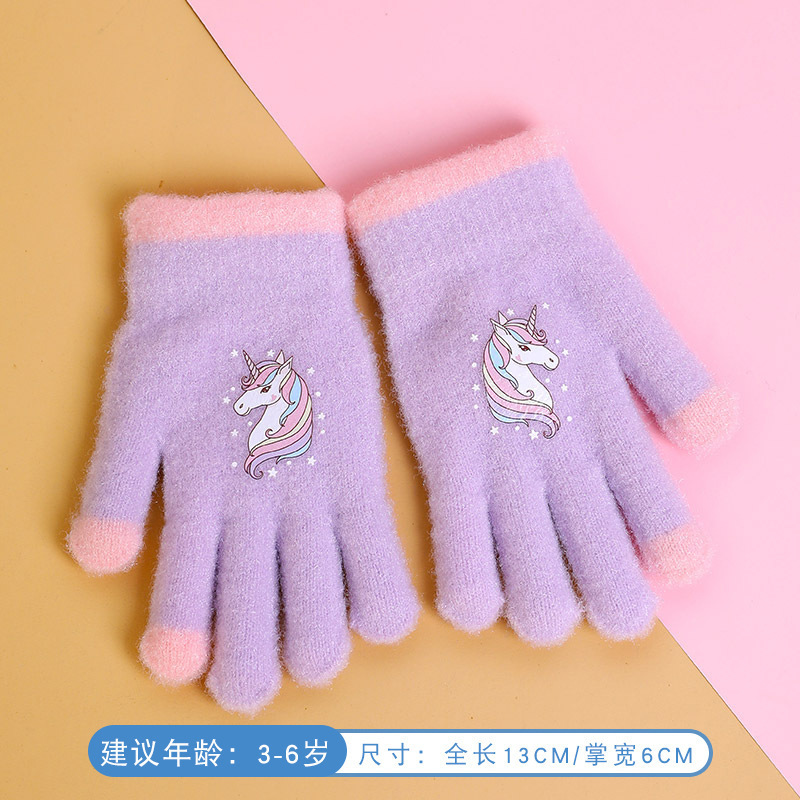 儿童五指手套冬季男女童分指保暖手套中大童卡通毛绒加厚防冻手套|undefined