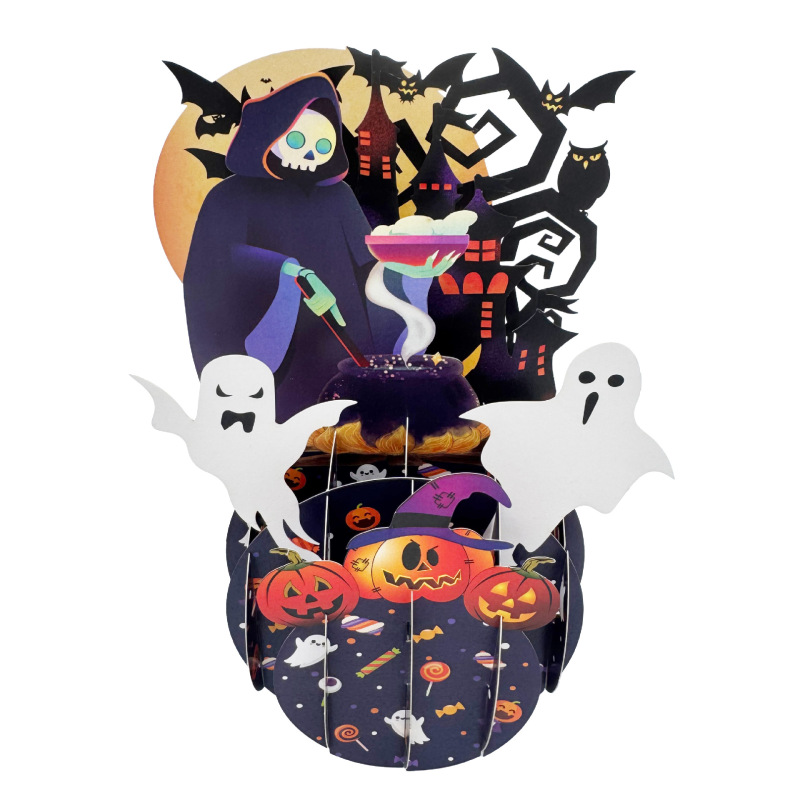 新しいハロウィンゴーストフェスティバルゴーストデスボール立体グリーティングカードオーナメント邪悪な黒城コウモリシーン|undefined