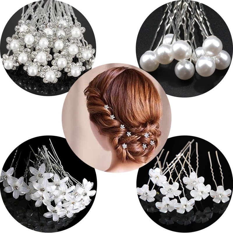 真珠のu型のヘアピンのヘアピンのビーズの花の髪とフォークの髪のドリルの花嫁の髪の花のフォークのu型のヘアピンの女性|undefined