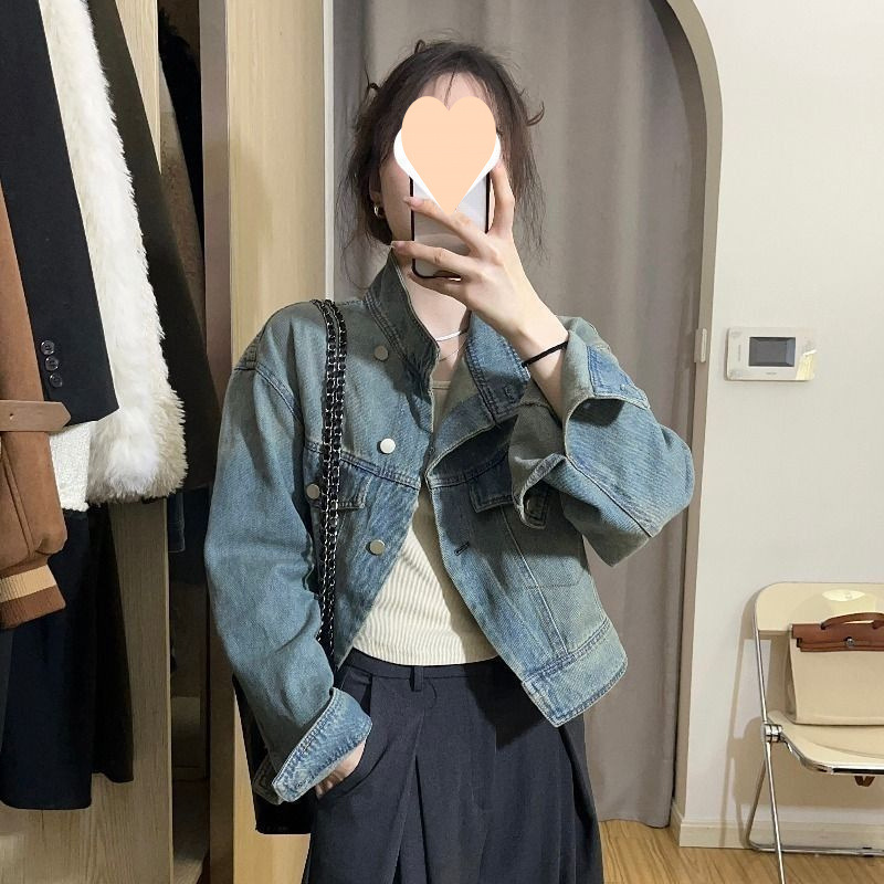 Retro denim design short jacket for leisure
