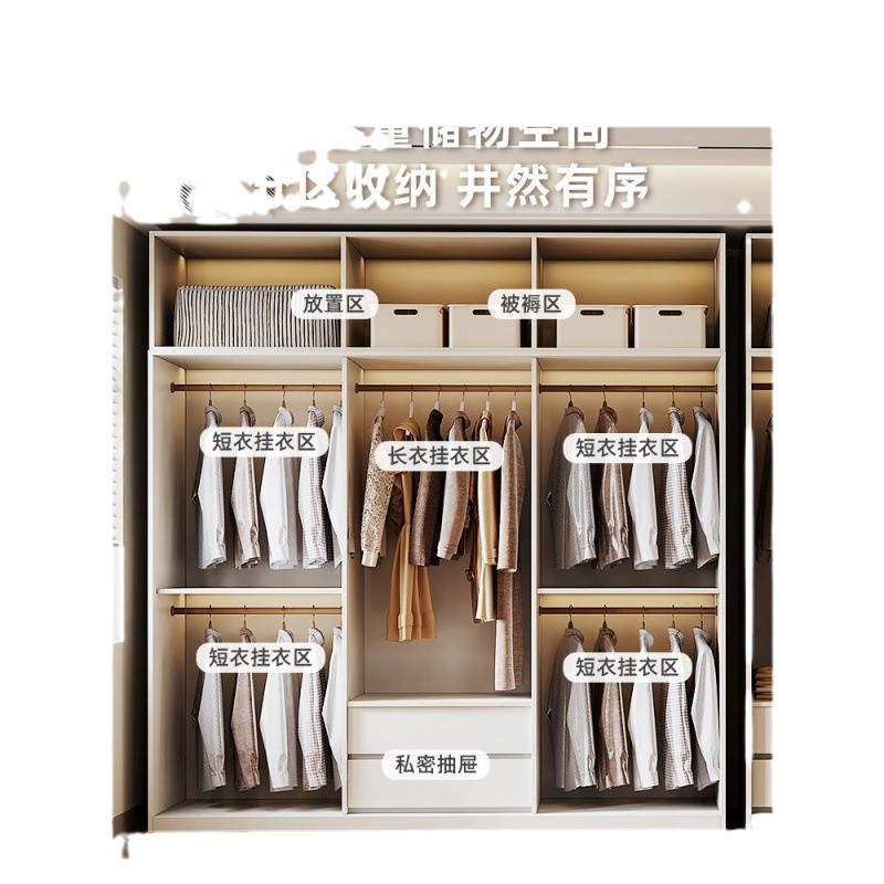 Armario moderno simple crema de viento dormitorio pequeño blanco puerta corredera doméstica puerta corredera armario de almacenamiento image 6