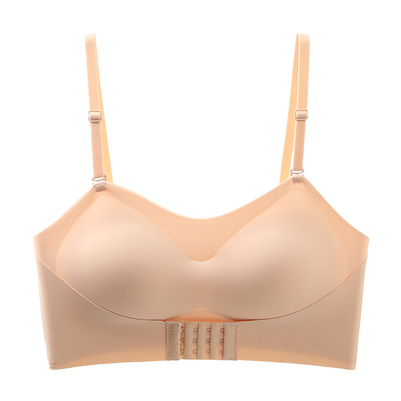 Ropa interior sin tirantes pecho pequeño de las mujeres empuja hacia arriba la parte superior del tubo de verano hebilla delantera delgada sin costuras antideslizante anti-exposición envuelto sujetador de pecho