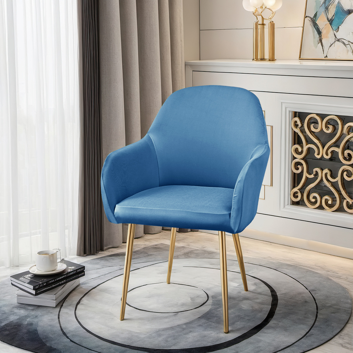 Transfronterizo 75D seda de leche impermeable nueva cubierta de silla curva reposabrazos altos cubierta de silla elástica de forma especial cubierta de silla de comedor de hotel TEMU