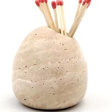 特色不规则洞石火柴盒牙签收纳盒香薰条托盘酒店迷你花瓶石头摆件