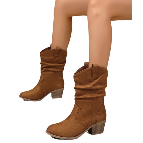 Stylish Western cowboy-inspired retro fabric-toe-toe ankle boots for women with a large size pointed toe and thick soles.