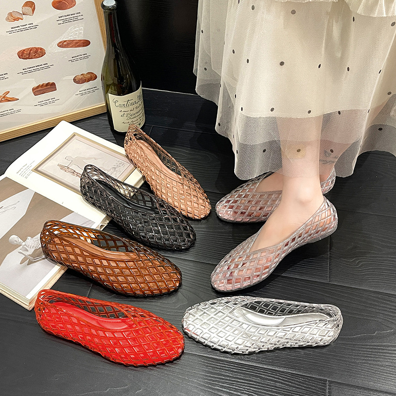出口外贸水晶鞋2026新款凉鞋女平底透明半拖外穿果冻鞋软底包头拖