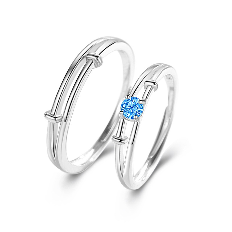 INS sentido del diseño Anillo de pareja de plata esterlina 925 estrellas de doble capa se acompañan y aprecian el anillo con el Diamante Azul Regalo del día de San Valentín