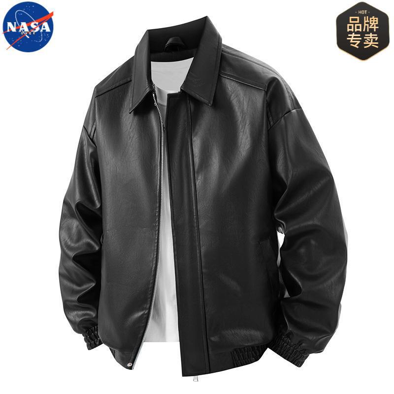 NASA Brand Co-branded Trendy Brand American Retro PU Leather Jacket Men's Spring and Autumn Lapel Men's Planky Handsome Jacket