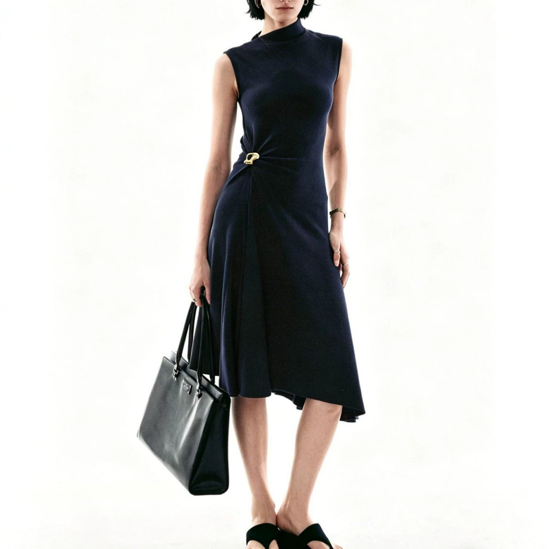 In-Stock 2026 Summer French-Style Elegant Versatile Slim-Fit Casual Twist Sleeveless Simple Waist-Cinching Dress
