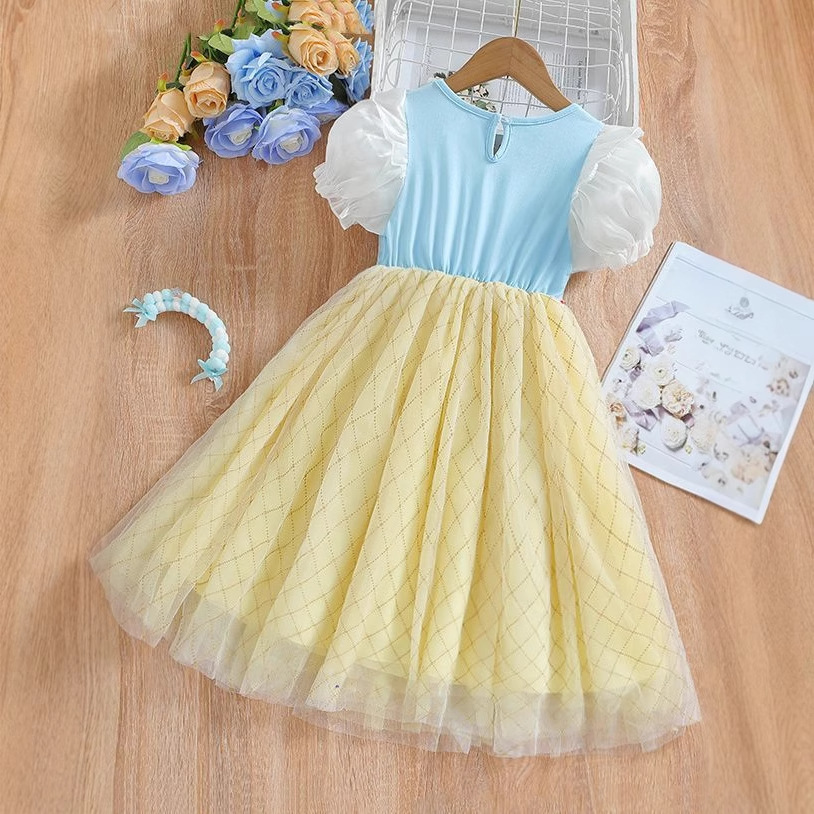 Vestido de Elsa estilo coreano para niñas Blancanieves 2025, vestido de manga corta para niños, vestido de princesa para bebé.