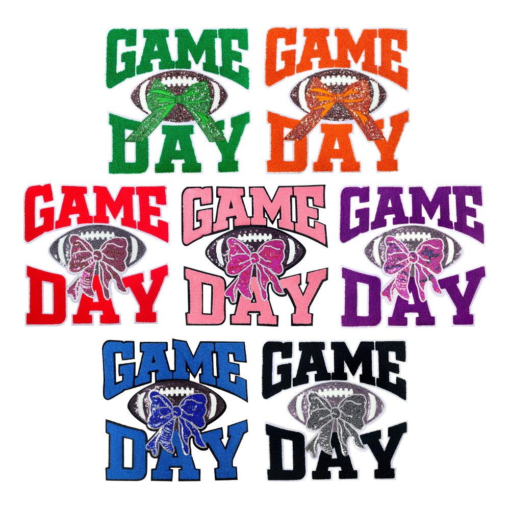 跨境节日游戏日字母game蝴蝶结day刺绣亮片大补丁贴30cm背胶款