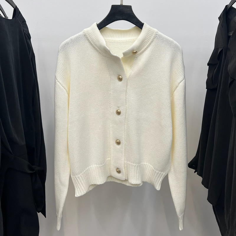 Last Order Fashion Casual Organic Cotton Round Neck Dropped Shoulder Inverted T-Shaped Long-Sleeved Knitted Cardigan