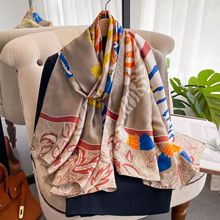 2023新款仿真丝围巾长款新丝缎丝巾民族风旅游度假防晒披肩大方巾