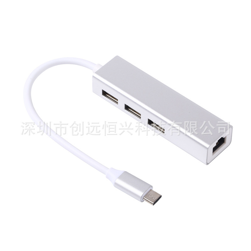 Type-C 100m Driver-Free Network Card Aluminum Alloy Usb2.0Hub Hub USB to Rj45 Docking Station 8152B
