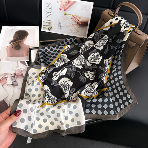 Simple solid-color women's faux silk mini square scarf, 70cm—classic European and American style, perfect for pairing with shirts or as a professional-style hair tie.