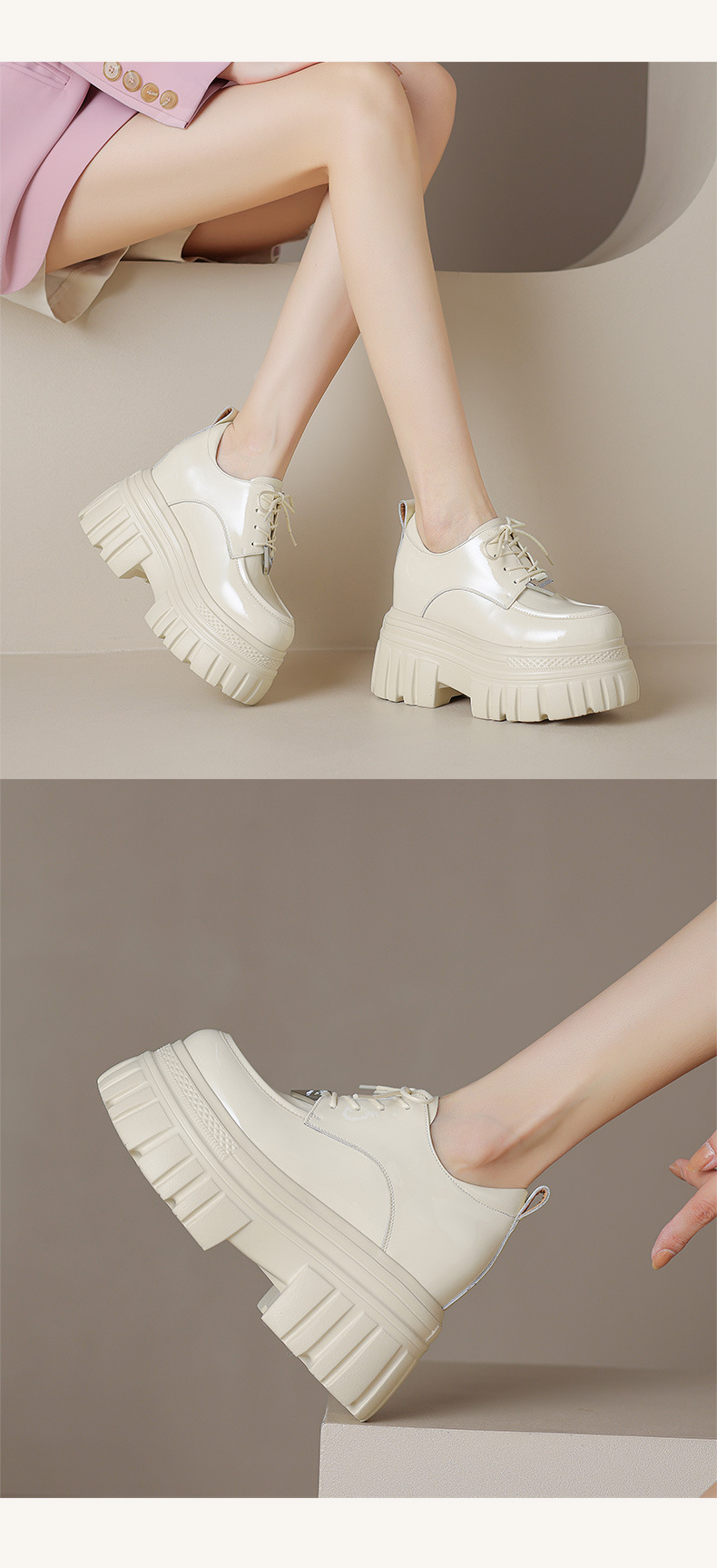 Giày loafer nữ đế xuồng platform buộc dây, gót ẩn tăng chiều cao — màu đen chi tiết 10