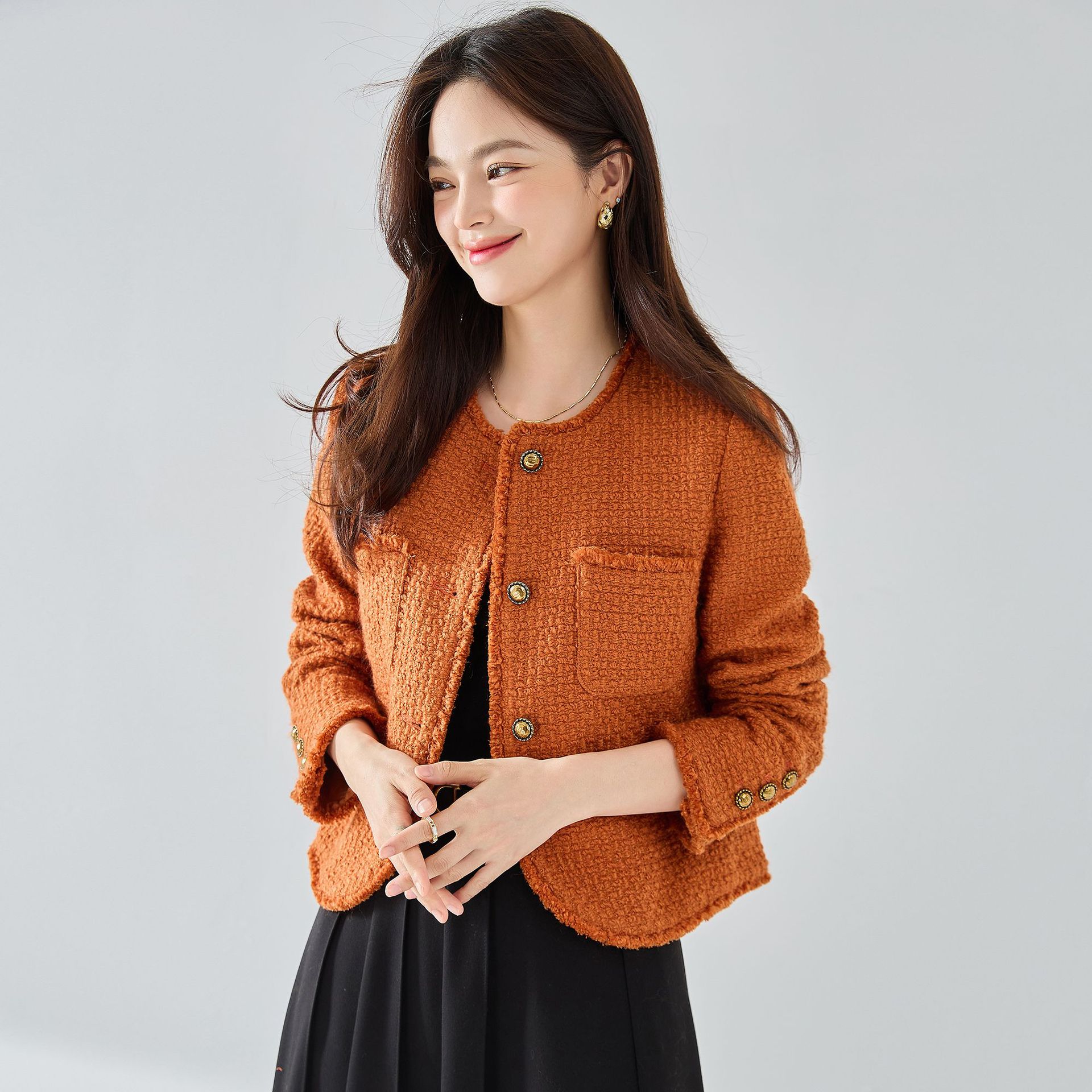 2023 Otoño de cercanías adelgazamiento temperamento Socialite Tweed borla borde clásico lana Chanel abrigo corto femenino 15375