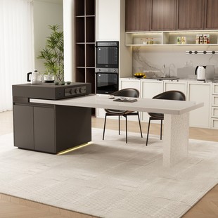 Black Retro Solid Wood Island Dining Table Integrated Retractable Multi-Functional Storage Living Room Home Second-Hand Large Table