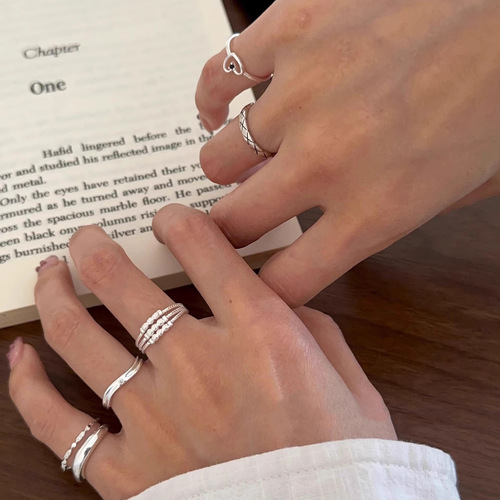 S925 Pure Silver Tail Ring Plain Band Ring for Women, Non-Fading, Stackable, Versatile, Index Finger Ring with Openable Design, Adjustable, Unique and Exquisite