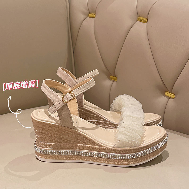 Wedge Sandals Women's Summer New Thick Sole Increased Rhinestone Women's Shoes with High Heel Platform Beach Shoes