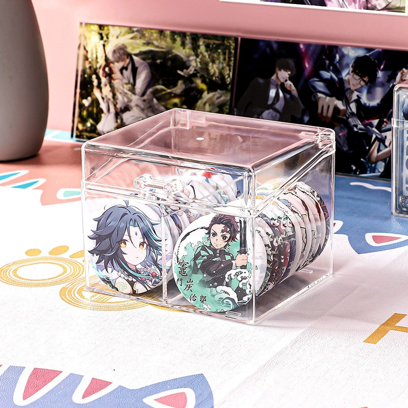 Аcrylic table storage box, transparent colored paper, badge, stand