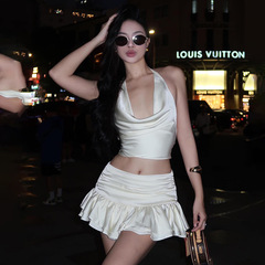 クロスボーダーヨーロッパとアメリカの服 2025WISH 夏の新ファッション無地ホルターベストハイウエストスカートスーツ女性