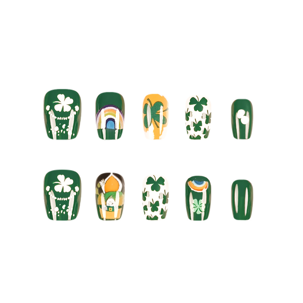 Comercio exterior arco iris lucky tetrahedron manicure San Patricio viento desgaste de uñas 30 piezas de parche de uñas