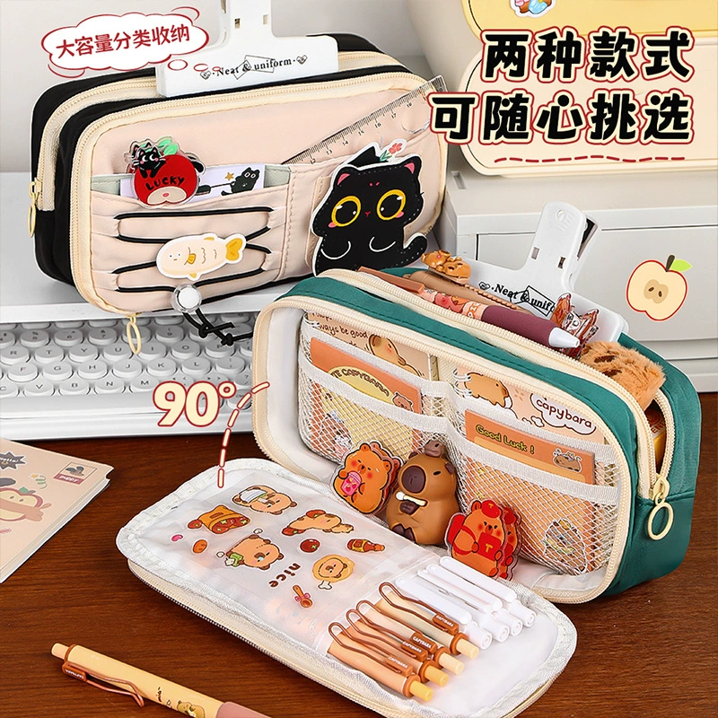 Apple, multilayer capacious children's pencil case for elementary school students, cat