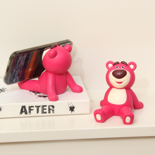 Creative Resin Strawberry Bear Mobile Phone Holder Desktop Cute Cartoon Ornament Tablet Stand Girly Heart Mobile Phone Holder Gift