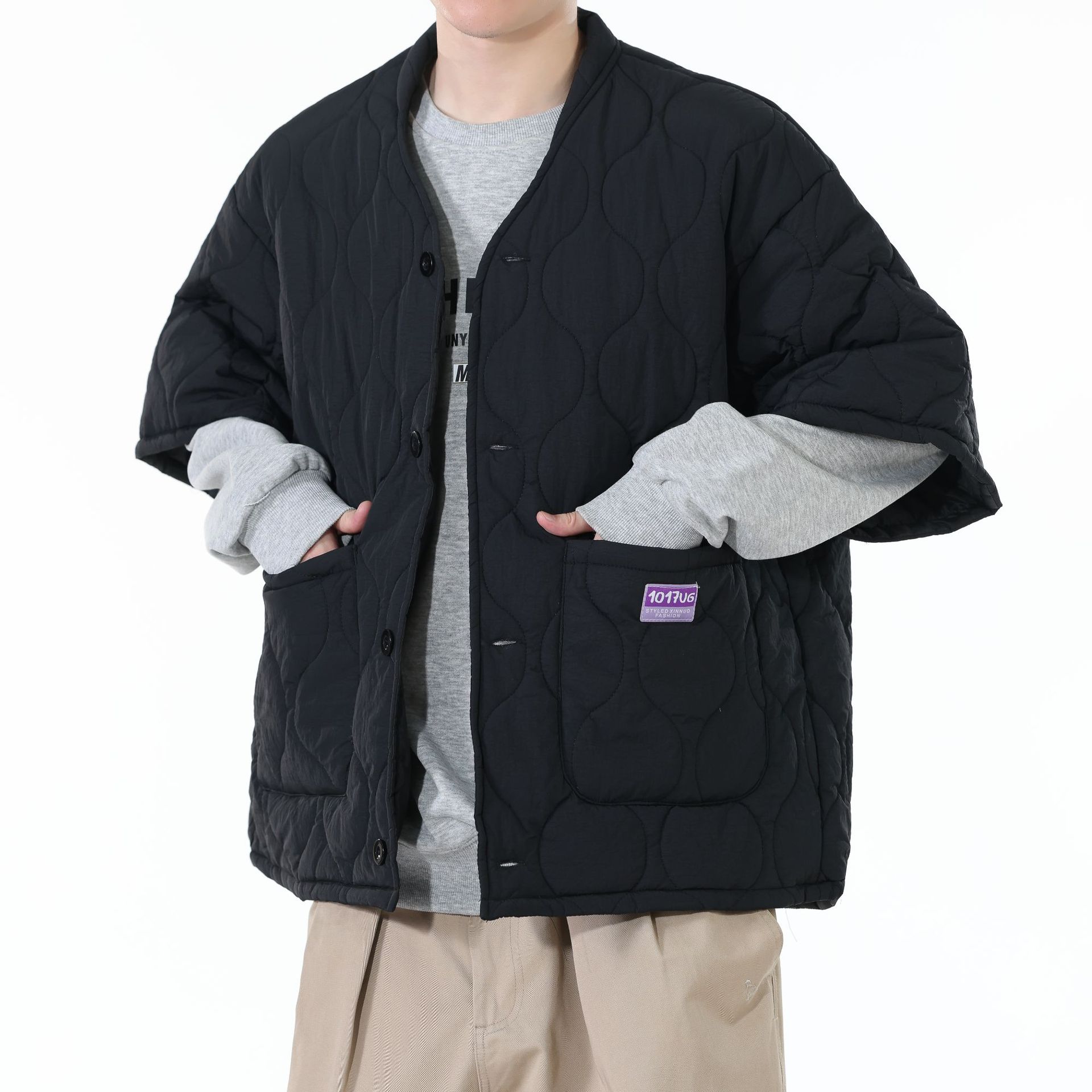 秋冬新款韩版潮流休闲半袖棉服外套男女同款百搭宽松保暖棉衣马甲