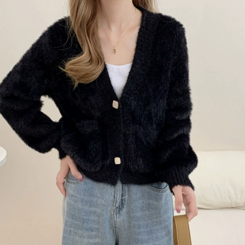 Вязаная демисезонная куртка, милый кардиган, oversize