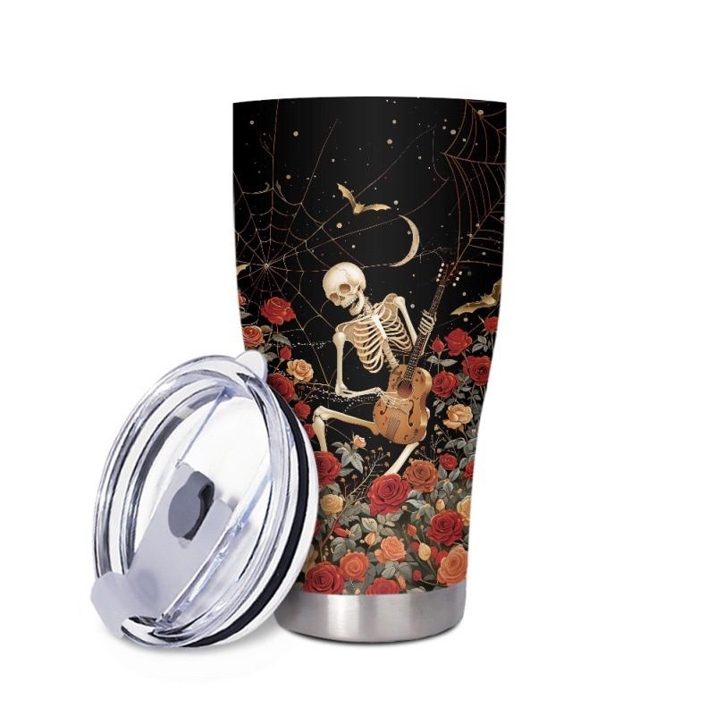 万圣节骷颅头南瓜个性汽车杯大肚杯一件起订来图印花30盎司不锈钢