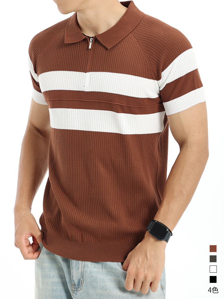 Europa y América transfronterizos hombres con solapa de hielo camisa de polo de punto de manga corta hombre verano alto sentido viejo estilo de negocios hombre