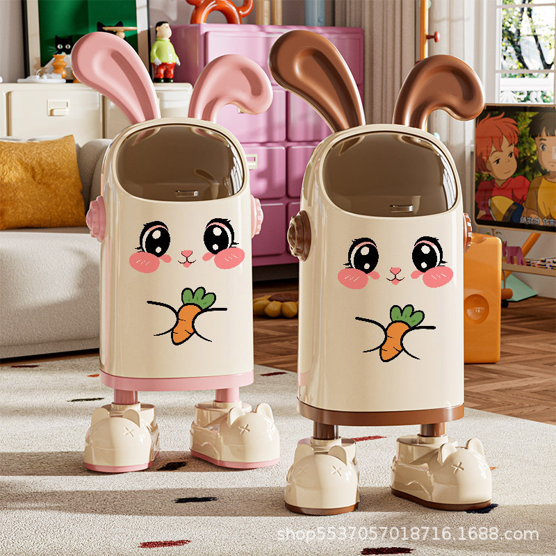 Little White Rabbit Trash Can, High-Quality and Cute, Large Capacity with Lid, Odor-Proof, Creative Storage Bin for Living Room and Bedroom