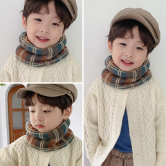 Autumn/Winter Warm Knitted Scarf Children's Korean Style Versatile Striped Plaid Neck Scarf Set for Boys and Girls Baby Woolen Neck Gaiter