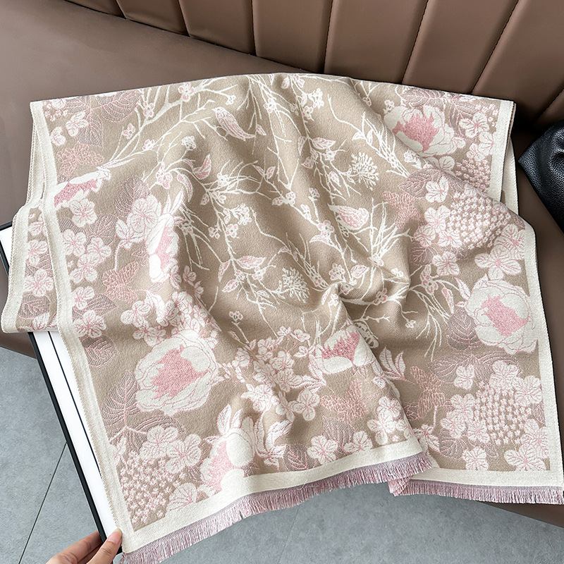 Bufandas coreanas de cachemira de dama 2025 pájaros con un bufón de aire acondicionado que se vuelve más grueso y cálido