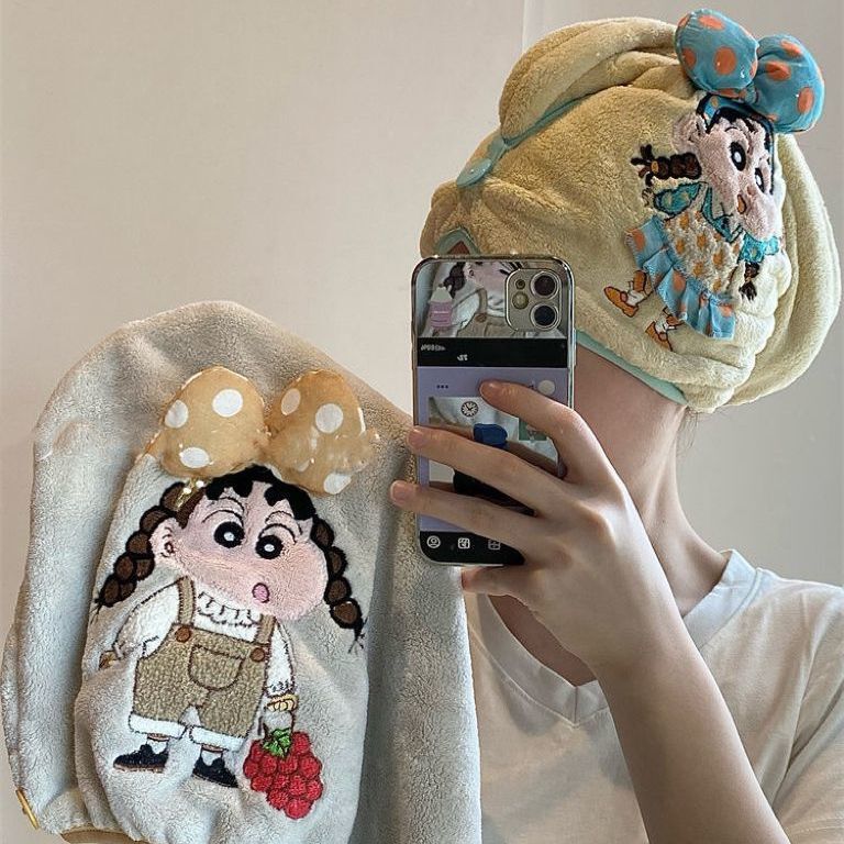 インス風かわいい漫画クレヨンしんちゃん刺繍リボンドライヘアキャップ増粘吸水速乾プルオーバーバンダナ|undefined