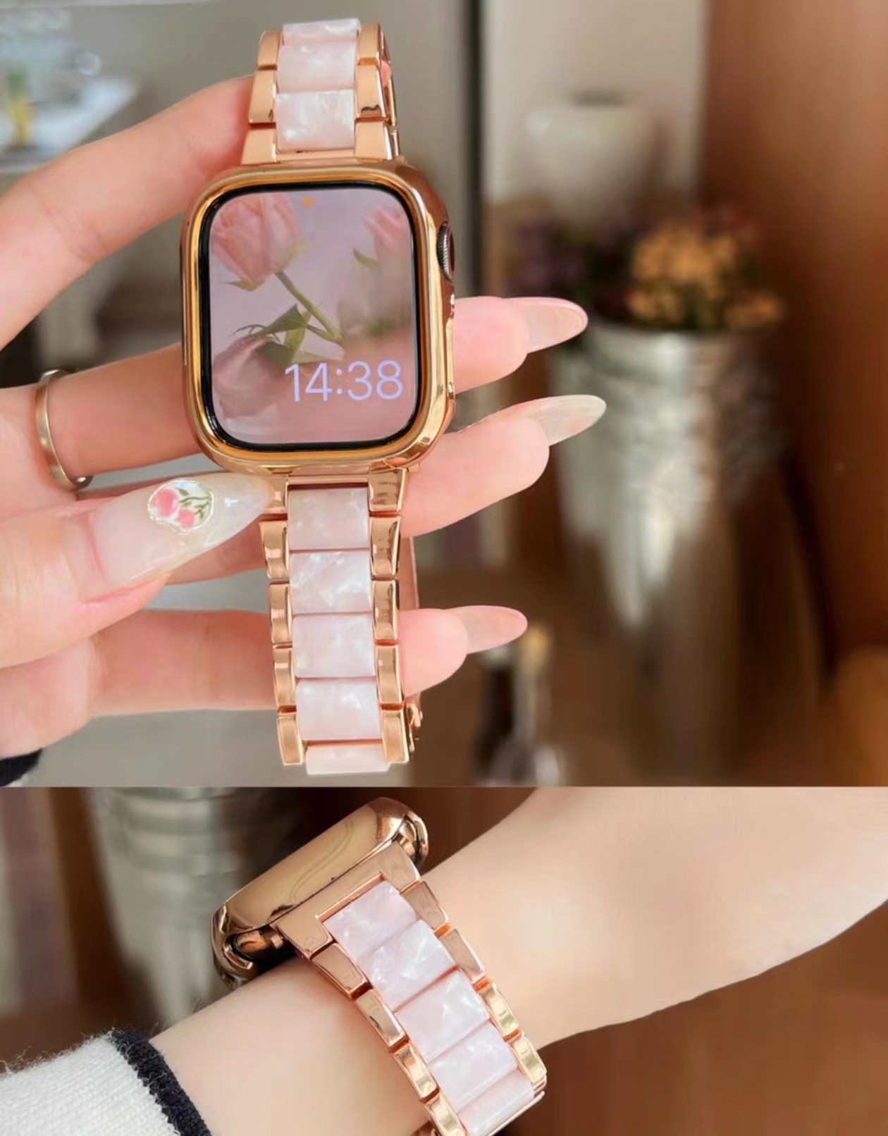 Nueva correa de metal con costuras de resina de cacao para Apple S10 Watch Apple Watch1-9 generación SE