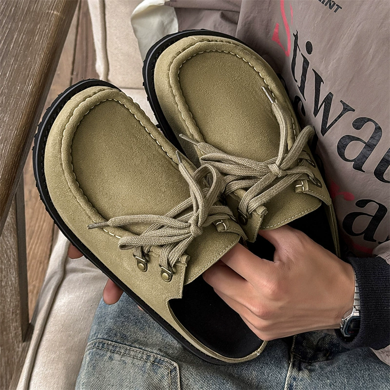 Ретро универсальные Birkenstocks 2025 весна, новые шнурованные замшево-кожаные шлёпанцы с открытым носком для ленивых